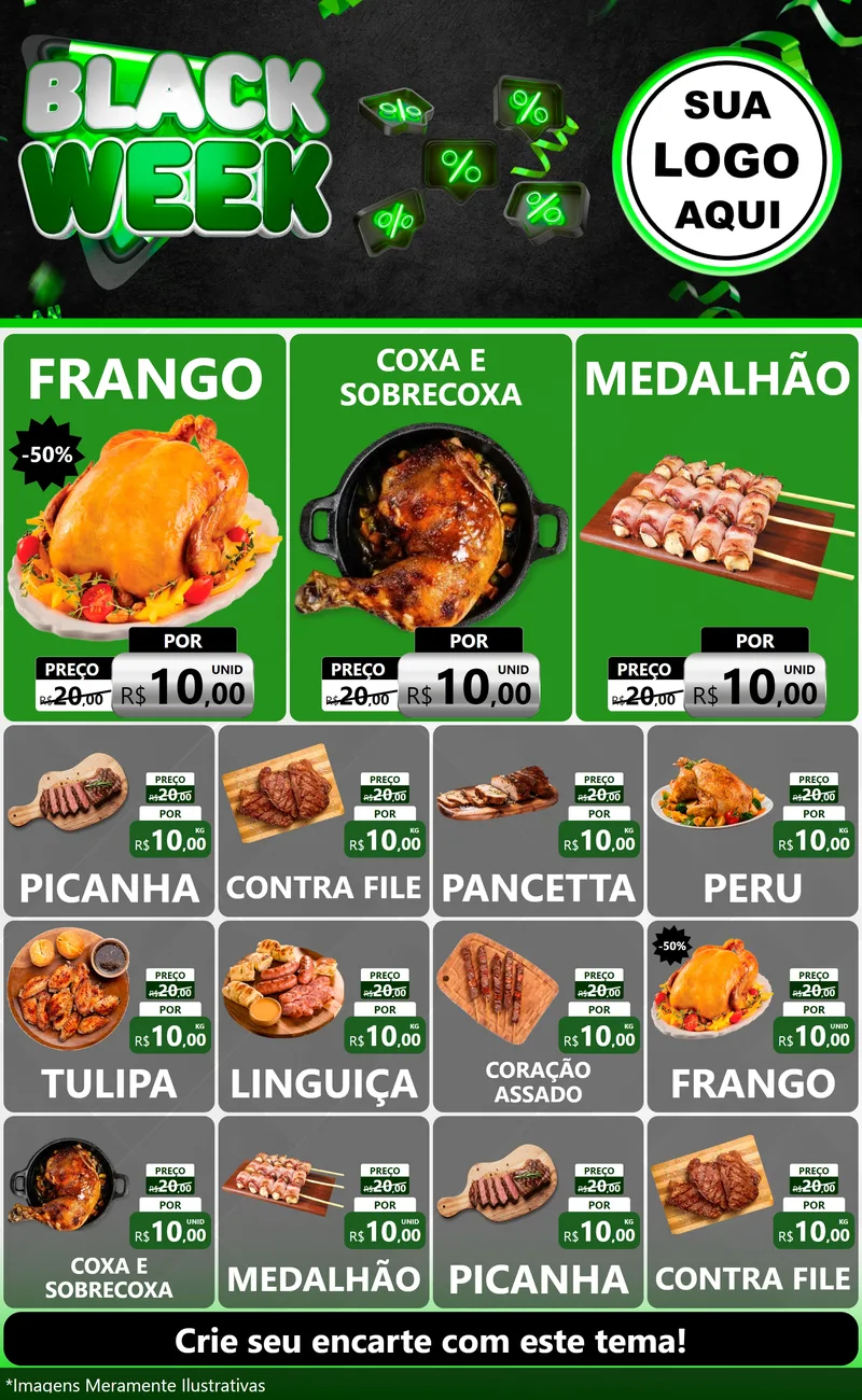 Modelo de Encarte para Encarte Grande com o tema Black Week para Assados