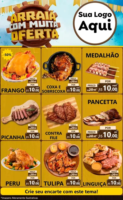 Modelo de Encarte para Encarte Grande com o tema Ofertas de São João - Junina para Assados