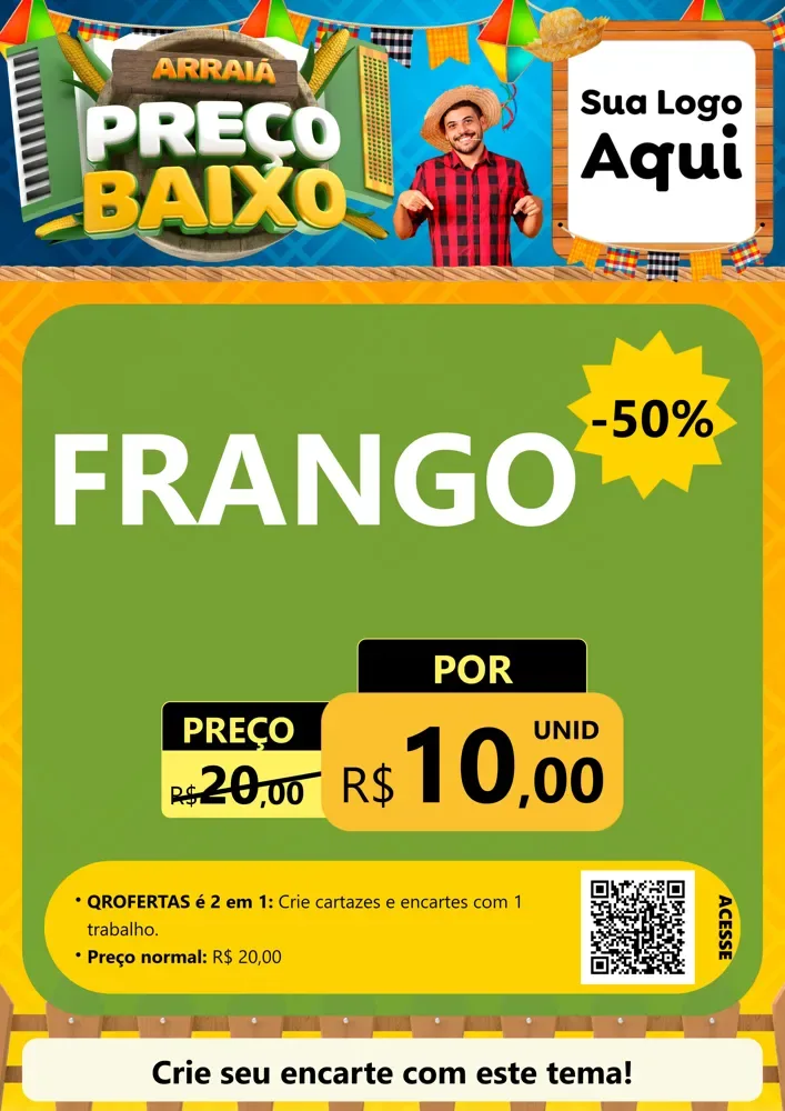 Modelo de Cartaz para Cartaz A4 Vertical com o tema Arraiá de Preço Baixo - Junina para Assados
