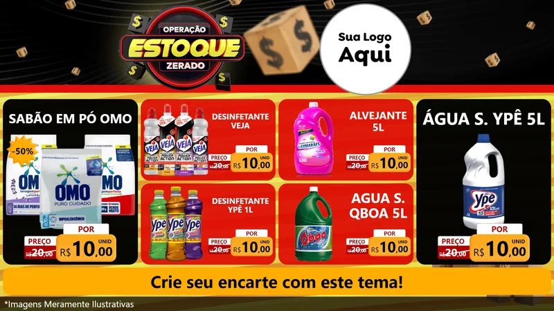 Modelo de TV para TV Horizontal com o tema Operação Estoque Zerado para Produtos de Limpeza