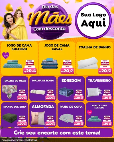 Modelo de Rede Social para Feed Instagram com o tema Dia das Mães com Desconto para Cama, Mesa e Banho