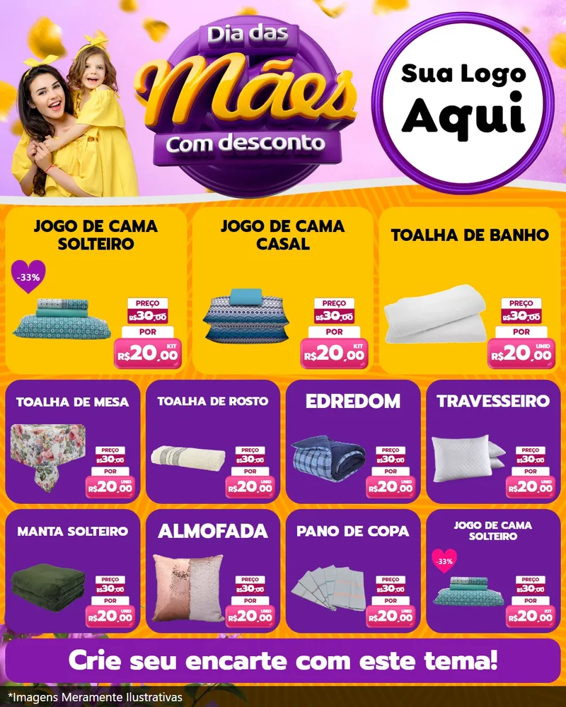 Modelo de Rede Social para Feed Instagram com o tema Dia das Mães com Desconto para Cama, Mesa e Banho