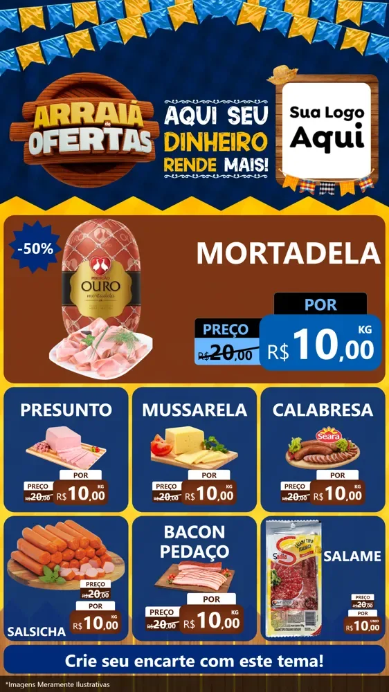 Modelo de Rede Social para Stories com o tema Arraiá de Ofertas - Junina para Frios e Laticínios
