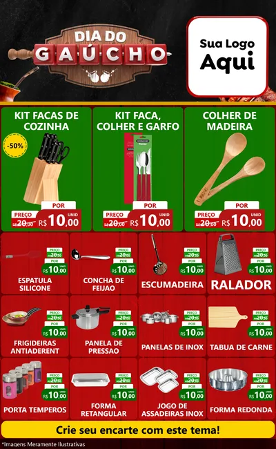 Modelo de Encarte para Encarte Grande com o tema Dia do Gaúcho para Utilidades Domésticas