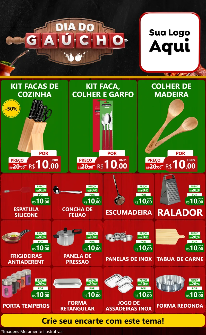 Modelo de Encarte para Encarte Grande com o tema Dia do Gaúcho para Utilidades Domésticas