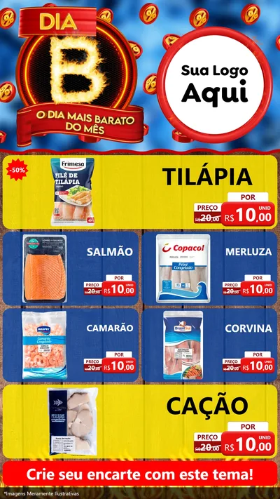 Modelo de TV para TV Vertical com o tema Dia B - O Dia Mais Barato Do Mês para Peixaria
