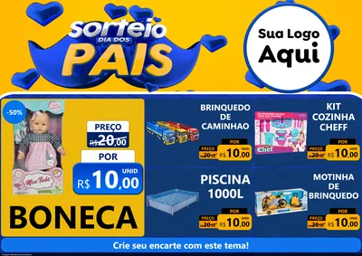 Modelo de Encarte para Encarte A4 Horizontal com o tema Sorteio Dia dos Pais para Brinquedos
