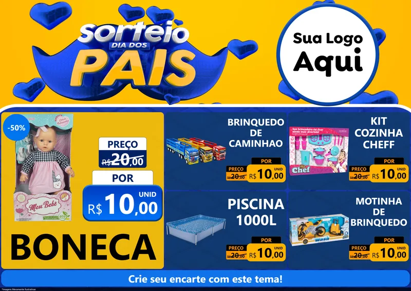 Modelo de Encarte para Encarte A4 Horizontal com o tema Sorteio Dia dos Pais para Brinquedos