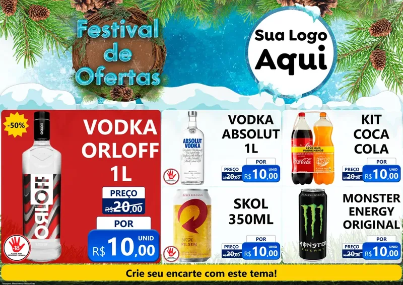 Modelo de Encarte para Encarte A4 Horizontal com o tema Festival de Ofertas - Inverno para Distribuidora de bebidas