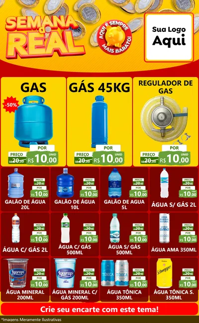 Modelo de Encarte para Encarte Grande com o tema Semana do Real para Água e gás