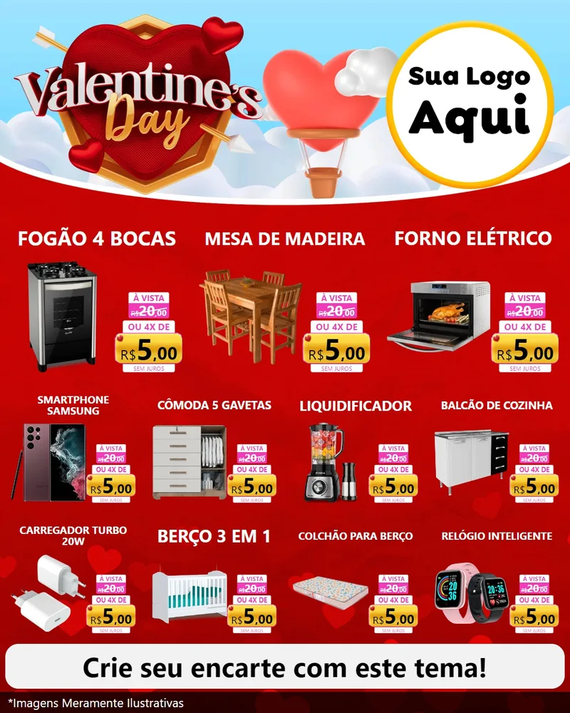 Modelo de Rede Social para Feed Instagram com o tema Valentine's Day para Móveis e Eletro