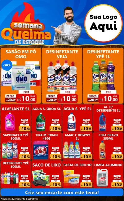 Modelo de Encarte para Encarte Grande com o tema Semana Queima de Estoque para Produtos de Limpeza