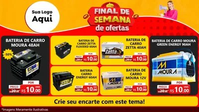 Modelo de TV para TV Horizontal com o tema Final de Semana de Ofertas para Baterias Elétricas