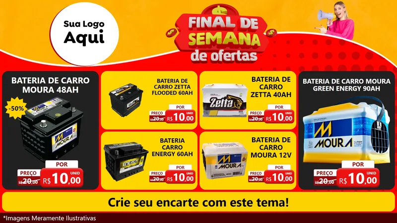 Modelo de TV para TV Horizontal com o tema Final de Semana de Ofertas para Baterias Elétricas