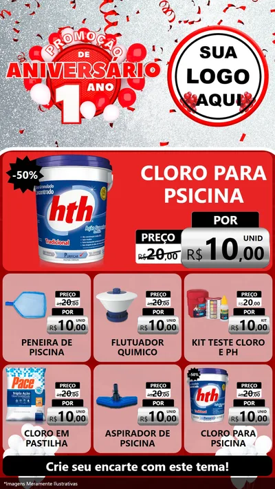 Modelo de Rede Social para Stories com o tema Promoção de Aniversário - 1 Ano para Produtos para Piscina