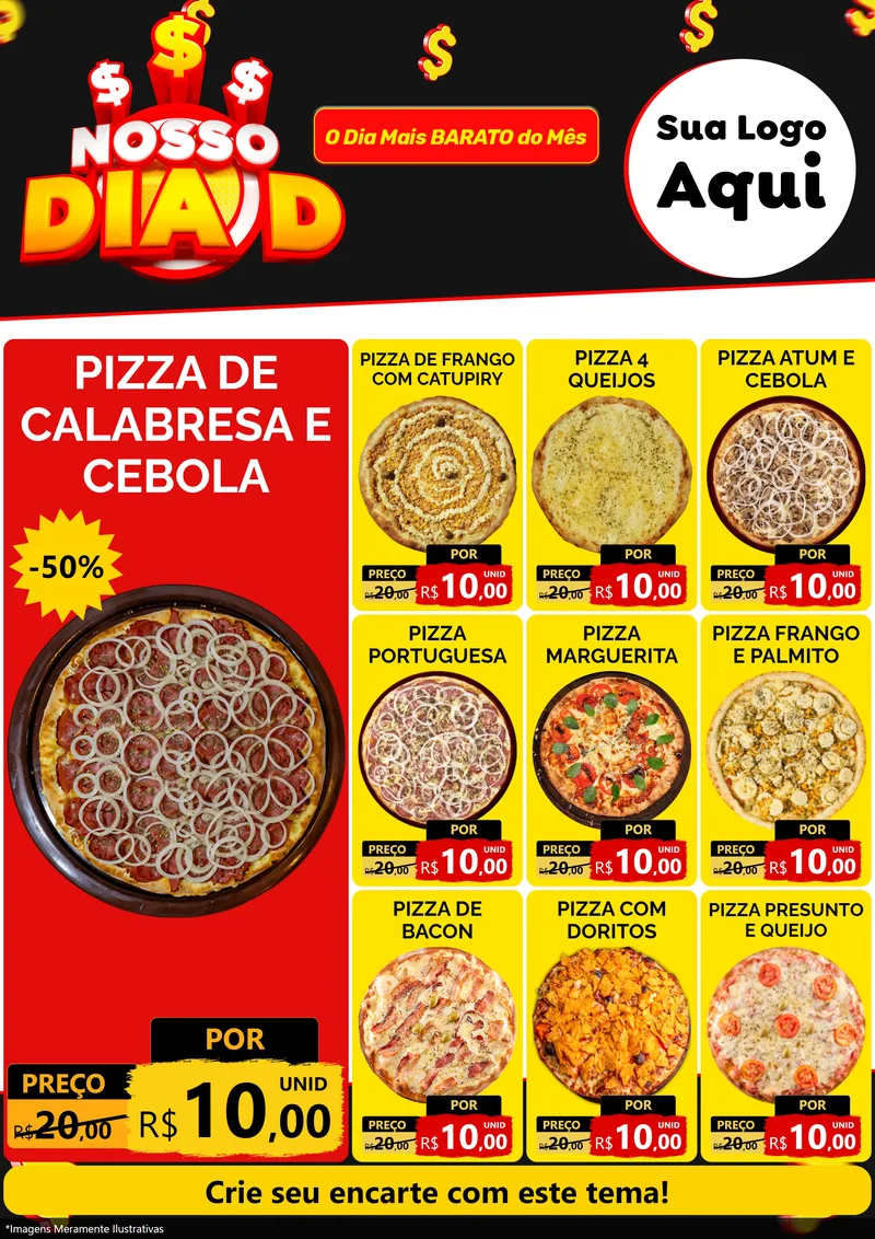 Modelo de Encarte para Encarte A4 Vertical com o tema Nosso Dia D para Pizzaria