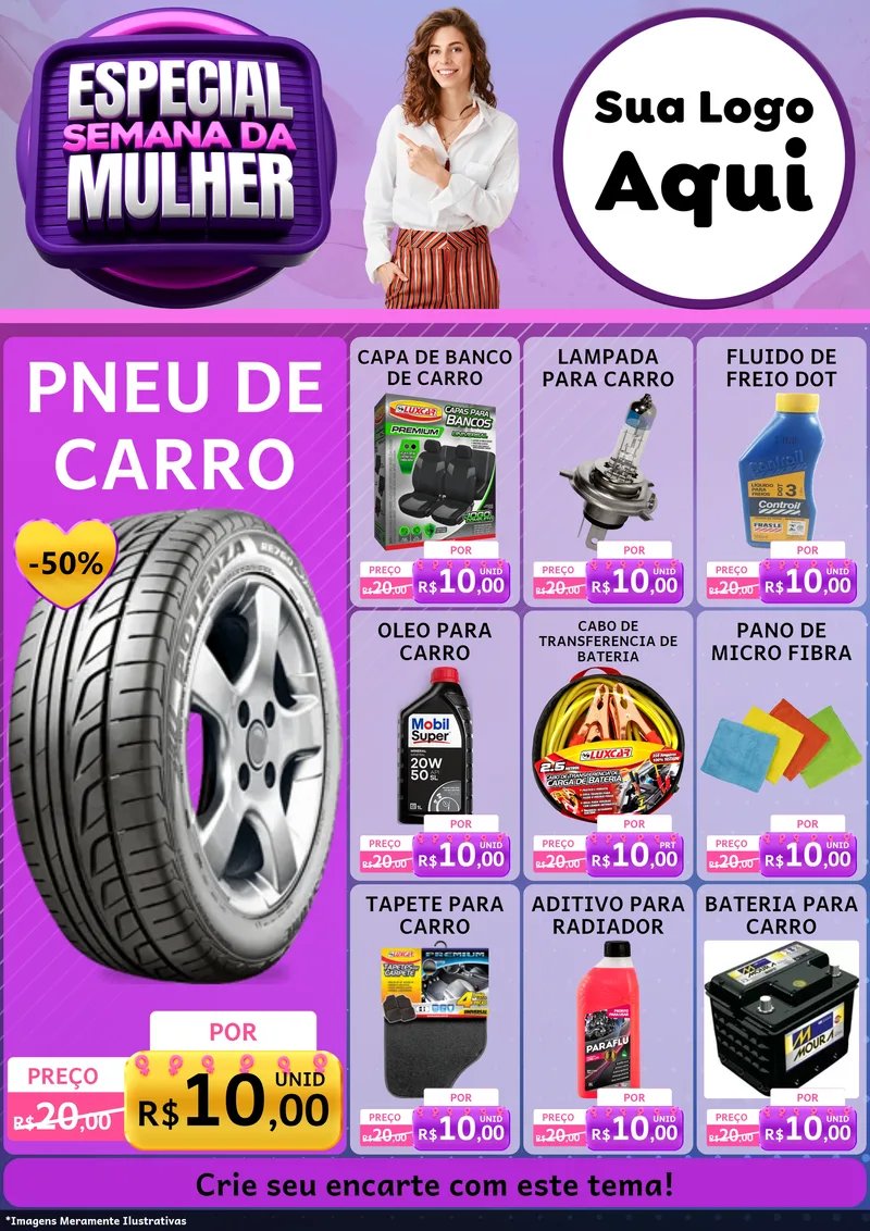 Modelo de Encarte para Encarte A4 Vertical com o tema Especial Semana da Mulher para Auto peças