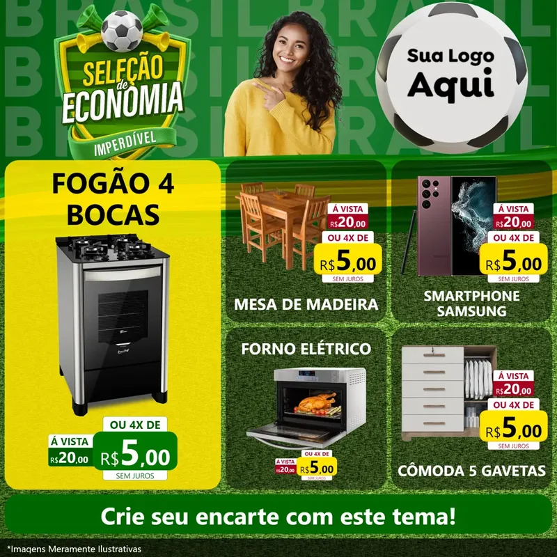 Modelo de Rede Social para Feed Facebook com o tema Seleção de Economia - Copa para Móveis e Eletro