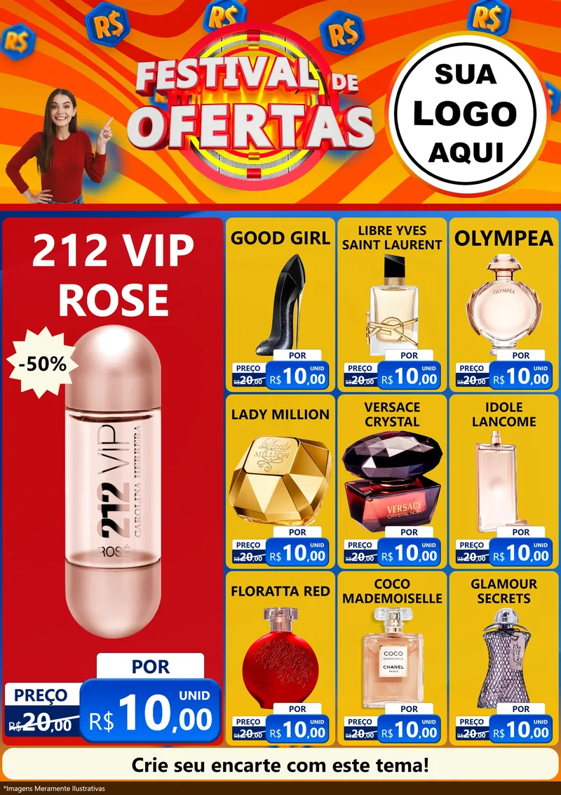 Modelo de Encarte para Encarte A4 Vertical com o tema Festival de Ofertas para Perfumes