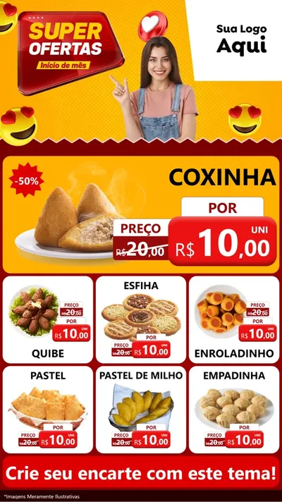 Modelo de Rede Social para Stories com o tema Super Ofertas Inicio De mês para Salgadaria