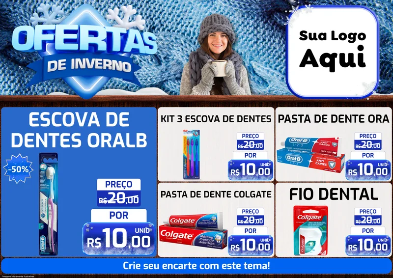 Modelo de Encarte para Encarte A4 Horizontal com o tema Ofertas de Inverno para Higiene Pessoal