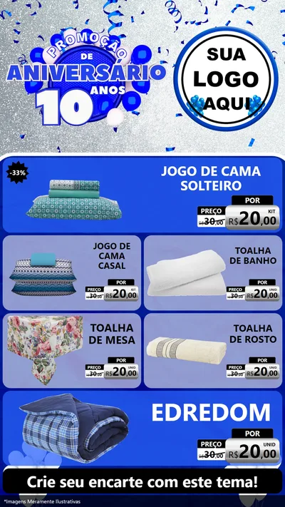 Modelo de TV para TV Vertical com o tema Promoção de Aniversário - 10 Anos para Cama, Mesa e Banho