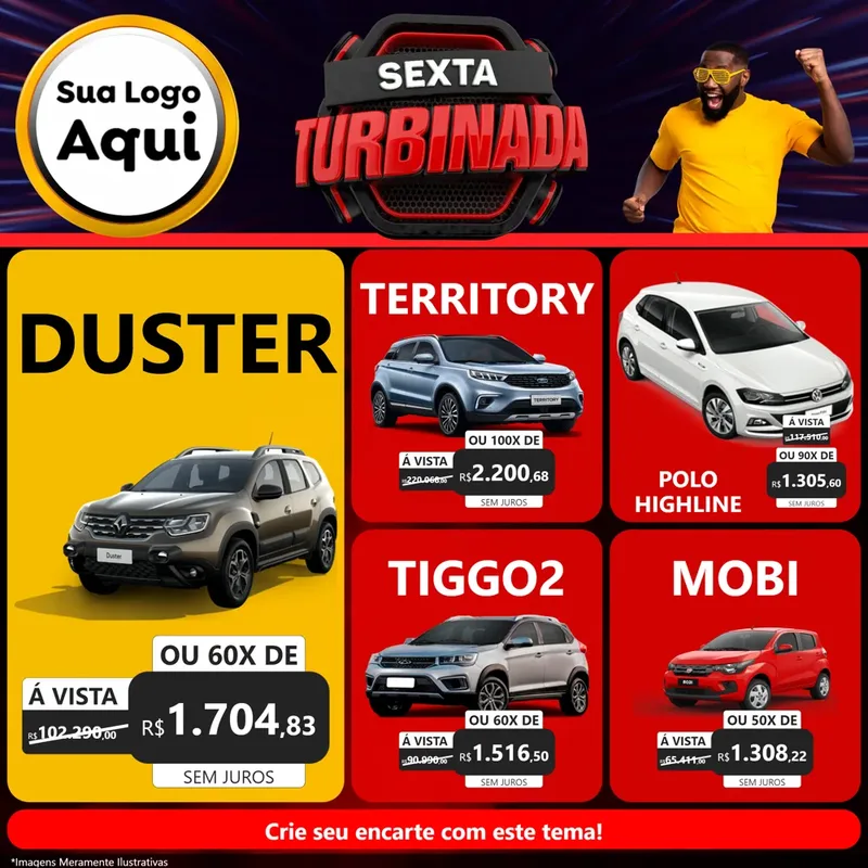Modelo de Rede Social para Feed Facebook com o tema Sexta Turbinada para Concessionaria de Carros