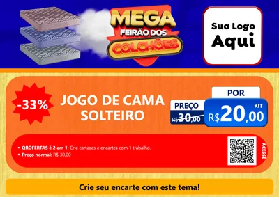 Modelo de Cartaz para Cartaz A4 Horizontal com o tema Mega Feirão dos Colchões para Cama, Mesa e Banho