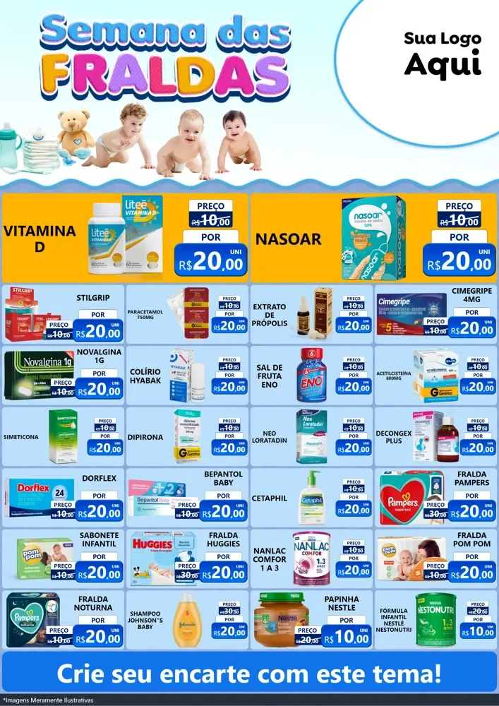 Modelo de Encarte para Encarte A4 Vertical com o tema Semana das Fraldas para Farmácia