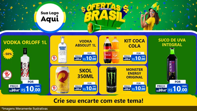 Modelo de TV para TV Horizontal com o tema Ofertas Semana do Brasil para Distribuidora de bebidas