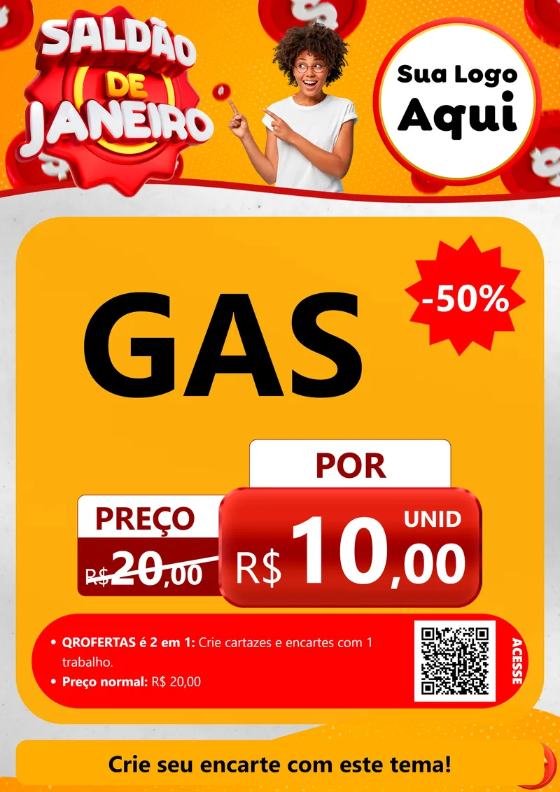 Modelo de Cartaz para Cartaz A4 Vertical com o tema Saldão de Janeiro para Água e gás
