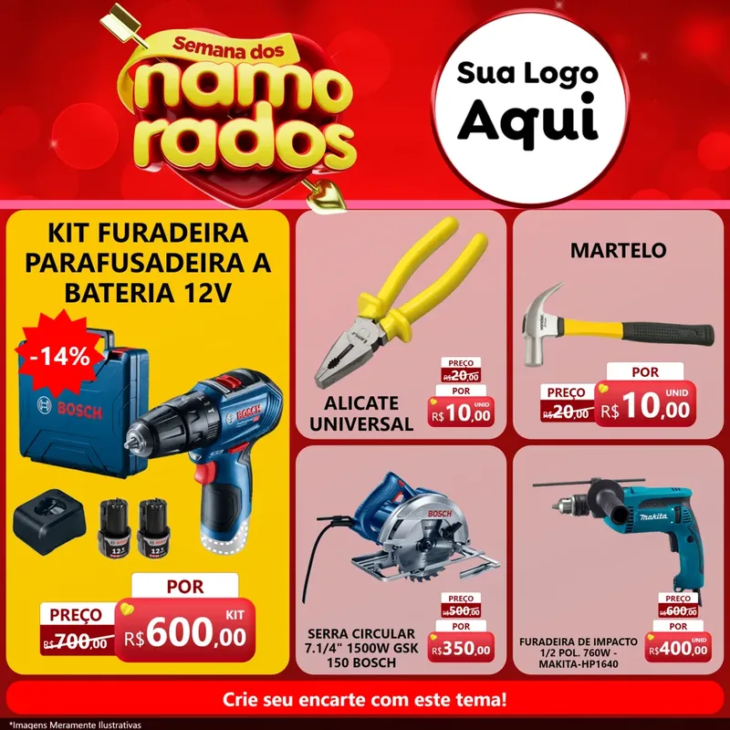 Modelo de Rede Social para Feed Facebook com o tema Semana dos namorados para Maquinas e Ferramentas