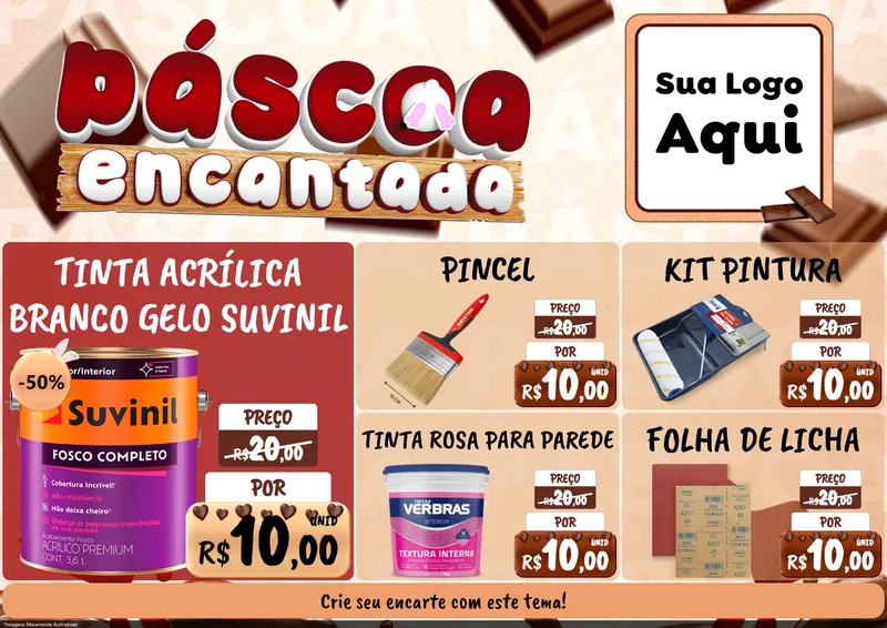 Modelo de Encarte para Encarte A4 Horizontal com o tema Páscoa Encantada para Tintas e Ferramentas