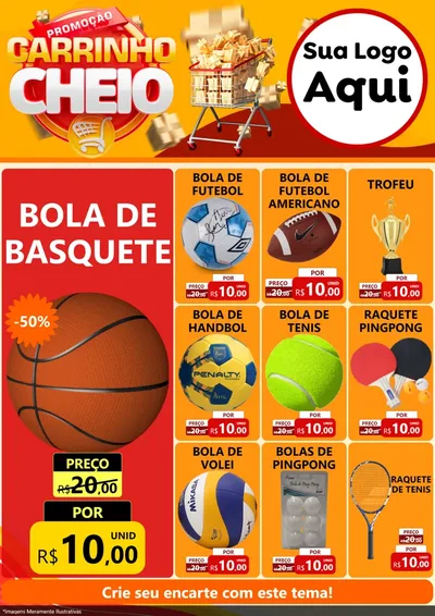 Modelo de Encarte para Encarte A4 Vertical com o tema Promoção carrinho cheio para Artigos Esportivos