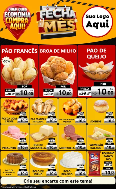 Modelo de Encarte para Encarte Grande com o tema Fecha Mês para Padaria