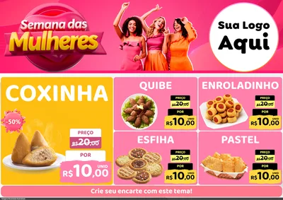 Modelo de Encarte para Encarte A4 Horizontal com o tema Semana das Mulheres para Salgadaria
