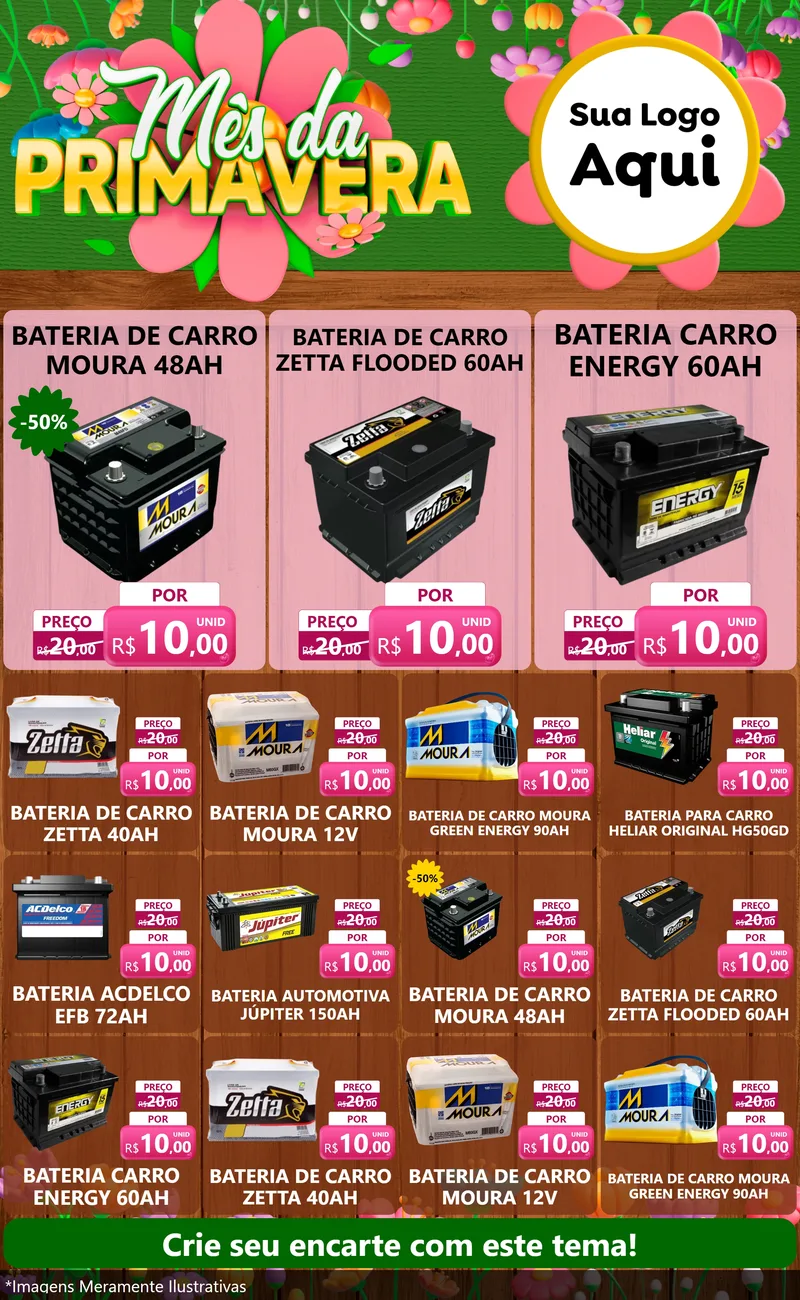 Modelo de Encarte para Encarte Grande com o tema Mês da Primavera para Baterias Elétricas