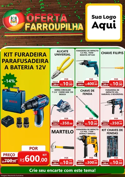 Modelo de Encarte para Encarte A4 Vertical com o tema Oferta Farroupilha para Maquinas e Ferramentas