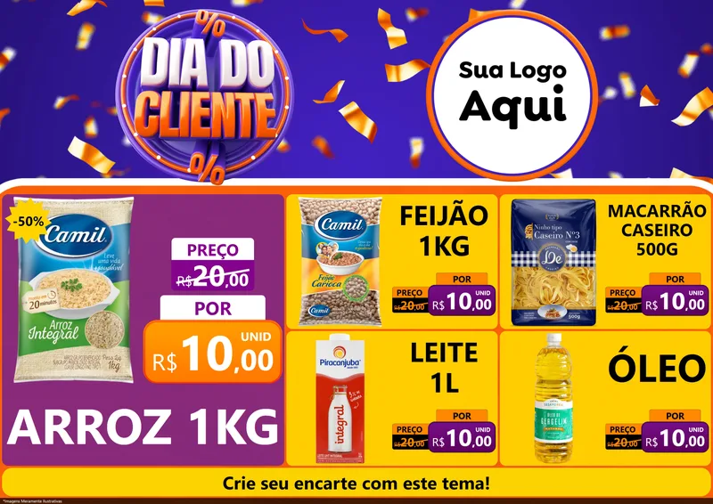 Modelo de Encarte para Encarte A4 Horizontal com o tema Dia do Cliente para Supermercado