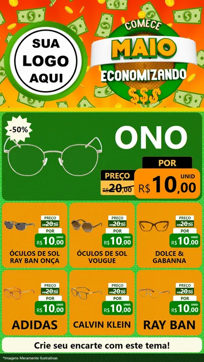 Modelo de Rede Social para Stories com o tema Comece Maio Economizando para Óticas