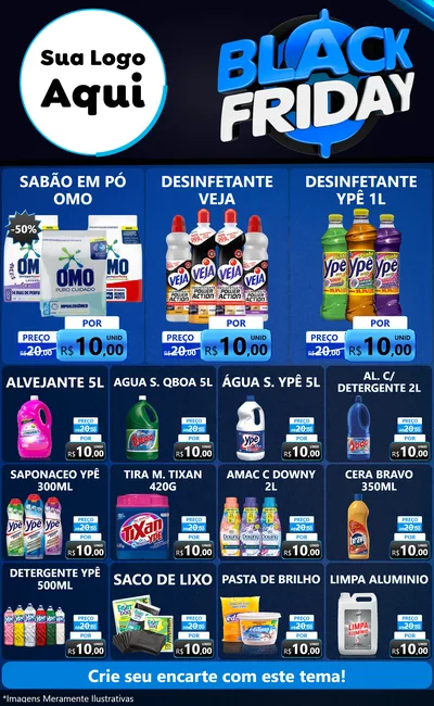 Modelo de Encarte para Encarte Grande com o tema Black Friday para Produtos de Limpeza