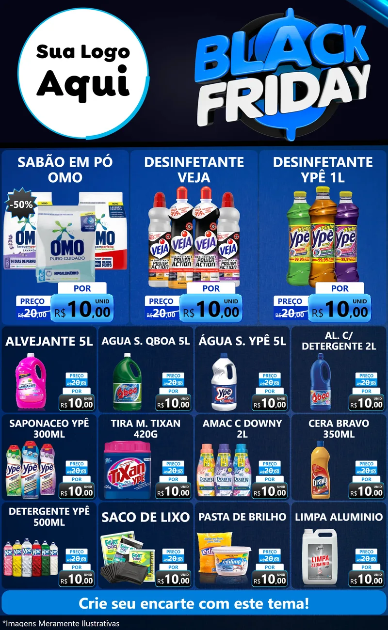 Modelo de Encarte para Encarte Grande com o tema Black Friday para Produtos de Limpeza