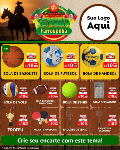 Modelo de Rede Social para Feed Instagram com o tema Especial Semana Farroupilha para Artigos Esportivos