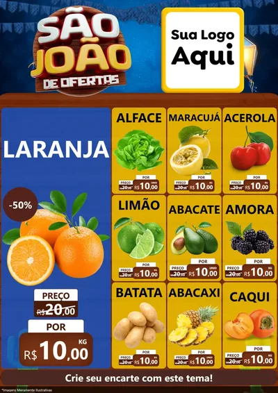 Modelo de Encarte para Encarte A4 Vertical com o tema São João Ofertas Imbatíveis! - Junina para Hortifrúti