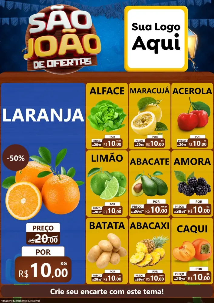 Modelo de Encarte para Encarte A4 Vertical com o tema São João Ofertas Imbatíveis! - Junina para Hortifrúti