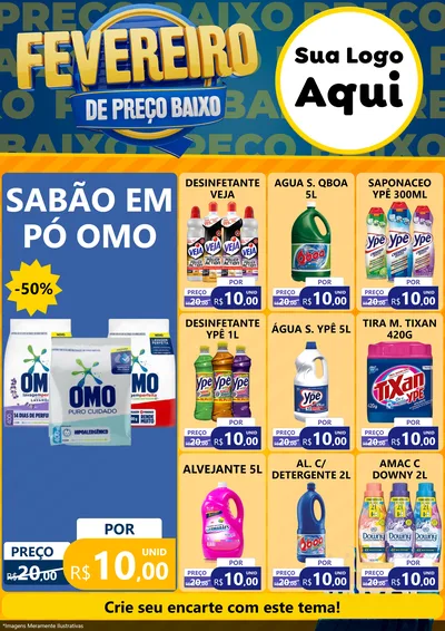Modelo de Encarte para Encarte A4 Vertical com o tema Fevereiro de Preço Baixo para Produtos de Limpeza