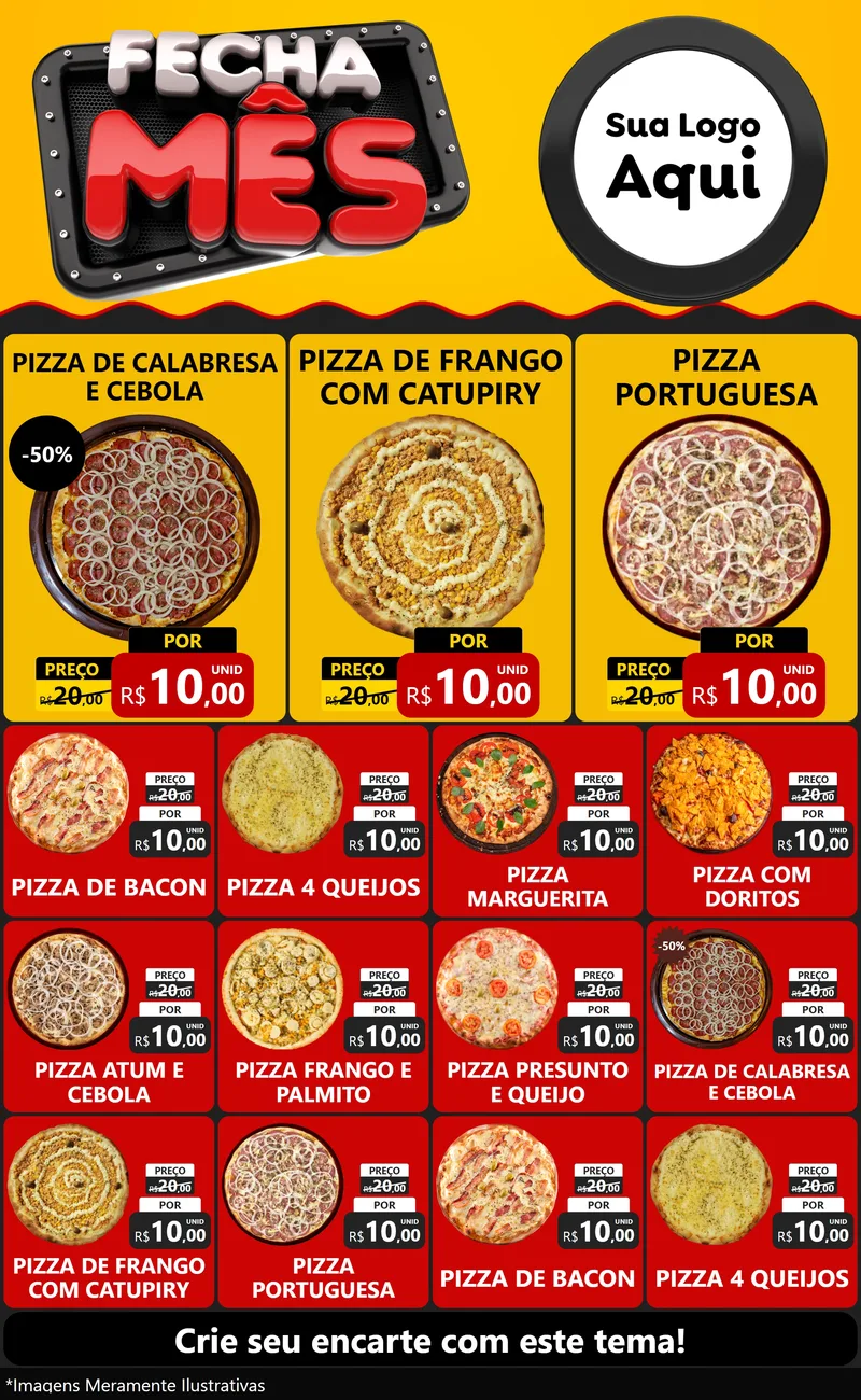 Modelo de Encarte para Encarte Grande com o tema Fecha Mês para Pizzaria