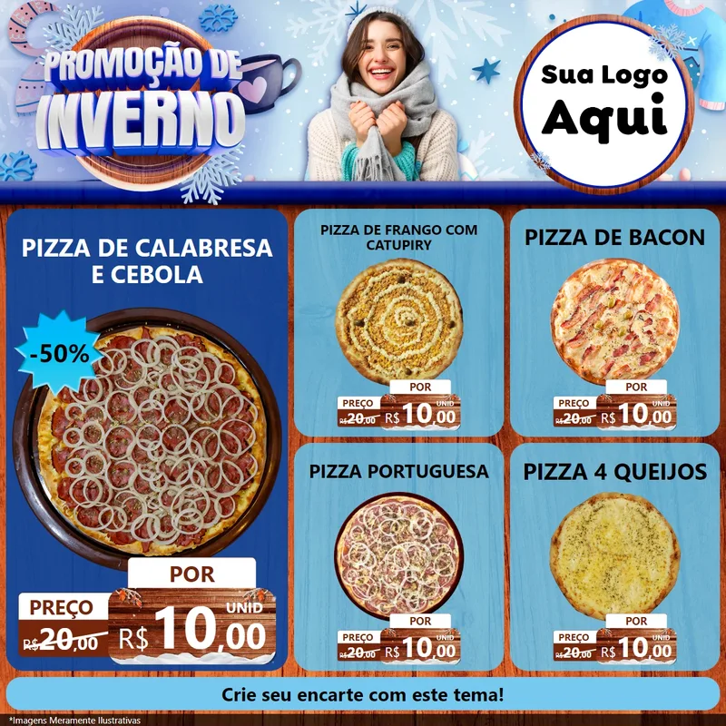 Modelo de Rede Social para Feed Facebook com o tema Promoção de Inverno para Pizzaria