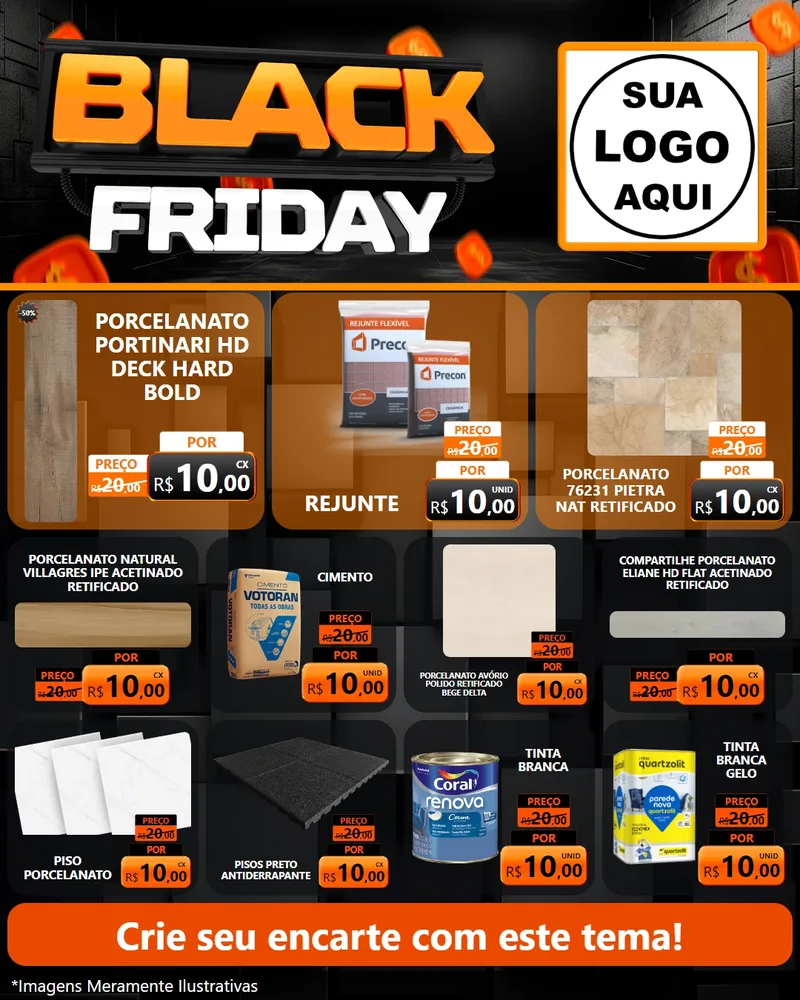 Modelo de Rede Social para Feed Instagram com o tema Black Friday para Pisos e revestimentos