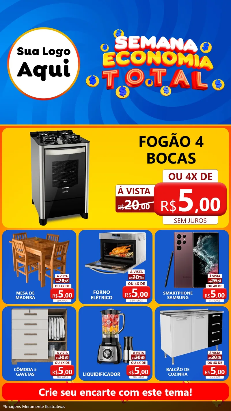 Modelo de Rede Social para Stories com o tema Semana Economia Total para Móveis e Eletro